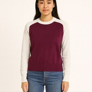 Banana Republic Merino Wool Color Block Sweater Extra Large NWOT White Maroon